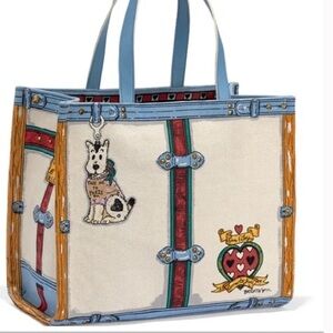 NWT Brighton In Love We Trust Promo Tote Bag Canvas Blue Leather Handles